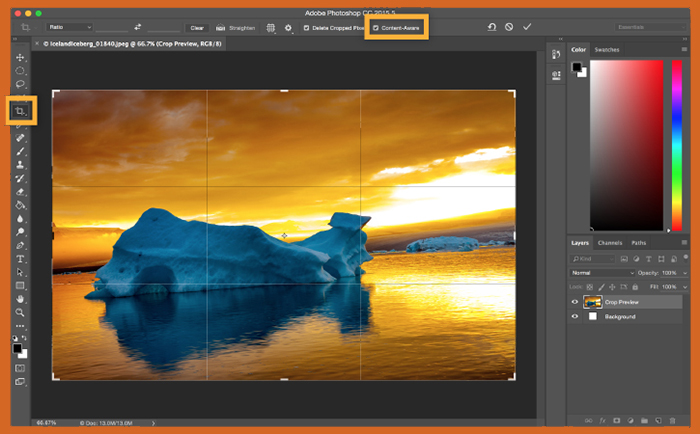Content Aware Crop pada Photoshop