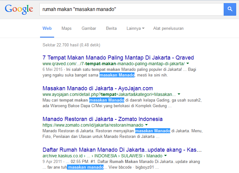 google dork mencari dengan kutip
