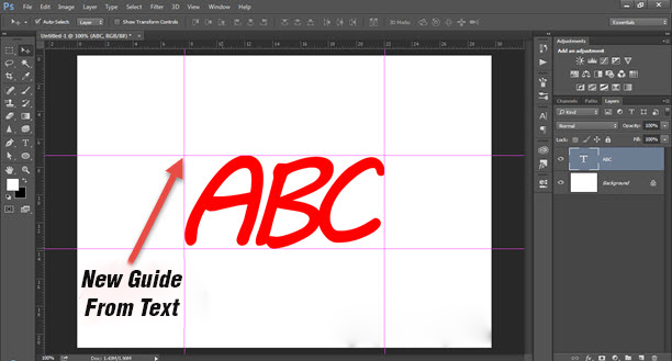 New Guide From Text pada Photoshop