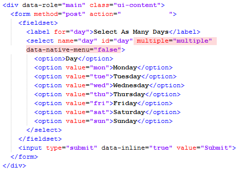 Multiple-Option-JQuery-Mobile