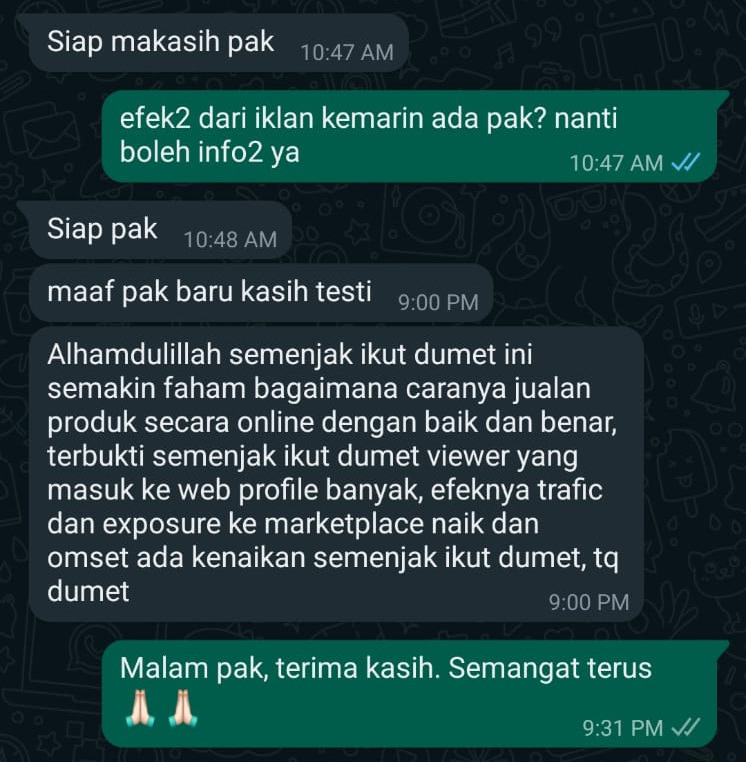 Testimoni Khoironi Kursus Dgital Marketing di DUMET School