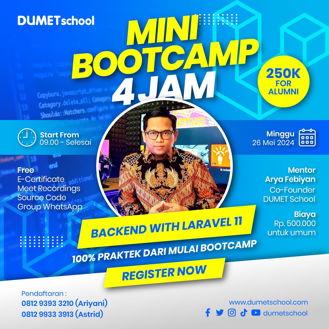 Mini Bootcamp Backend Laravel 11 Bulan Mei 2024 di DUMET School