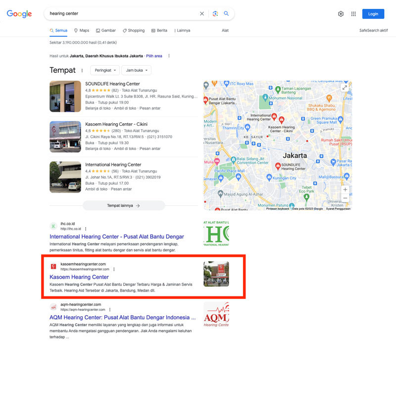 Hasil Karya Murid Kursus SEO Expert di DUMET School - Kasoem Hearing Center